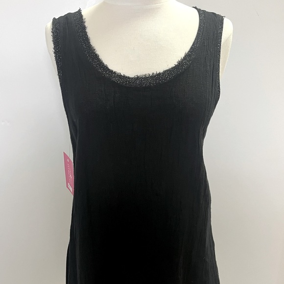 Tempo Paris Tops - Black sleeveless top with silver lurex trim around the neck